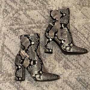 Aldo Black and Gray Snakeskin Ankle Booties